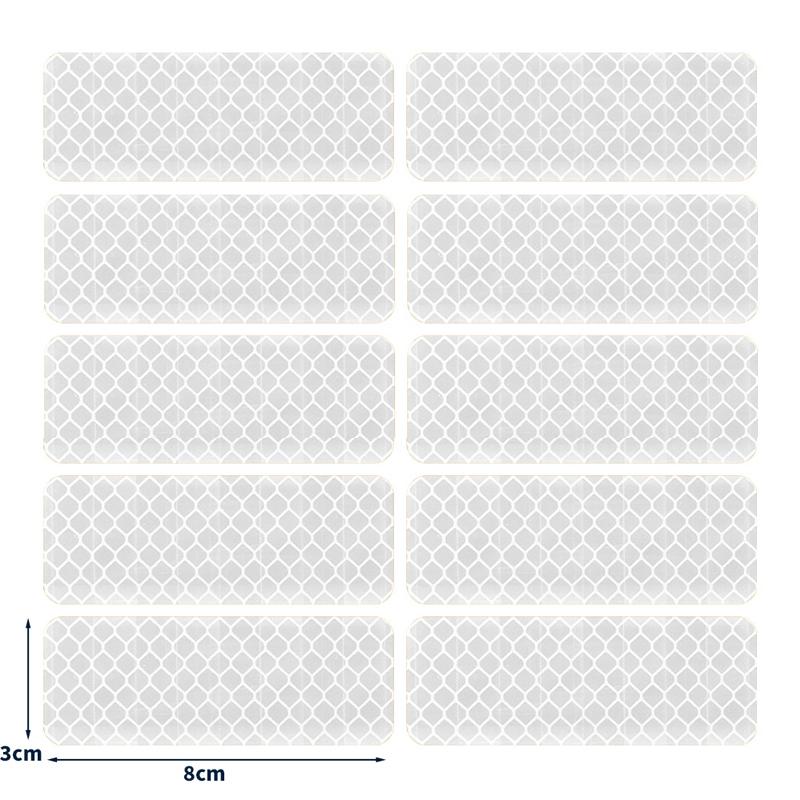 

3*8cm Colorful Reflective Stickers Strip Car Bumper Warning Safety Tape Motorcycle Helmet Decals Cars Exterior Accessories 10pcs білий