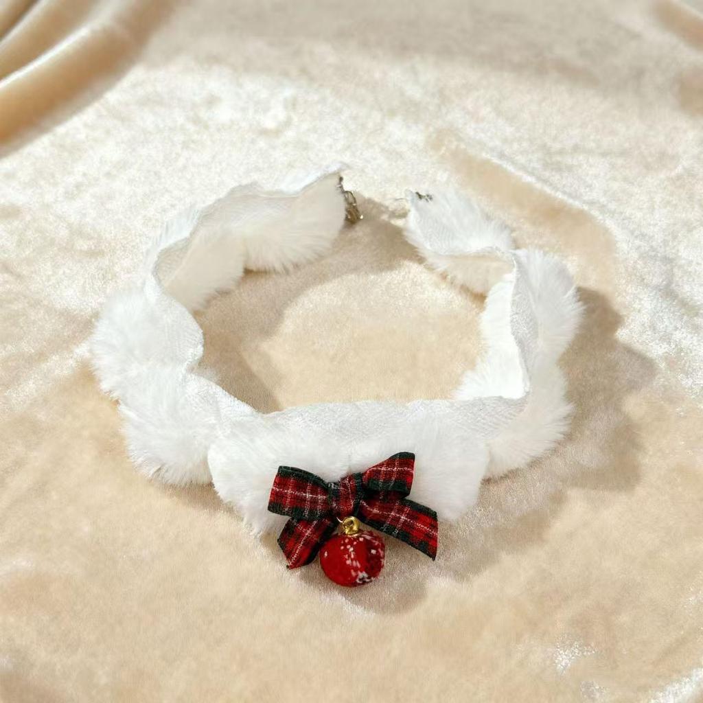 Cross-border Christmas Plaid Bow Plush Pom-pom Choker Necklace for Women