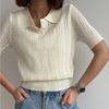 Damen Hohlmuster Revers Kurzarm Stricktop Sommer Einzigartig Schick Lässig Bluse