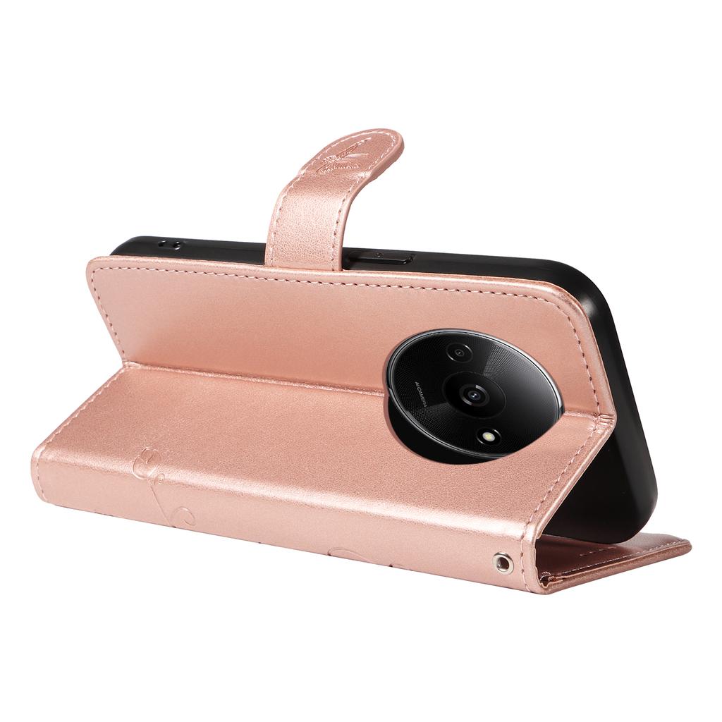 For Xiaomi Redmi A3/Poco C61 4G PU Leather Cases Flower Pattern Wallet Stand Phone Cover with Strap