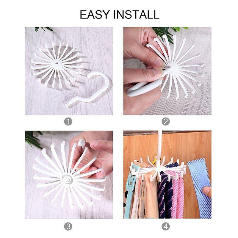 Versatile 20 Rotating Tie Rack Hanger Organizer With Secure Non-slip Arms For Ties