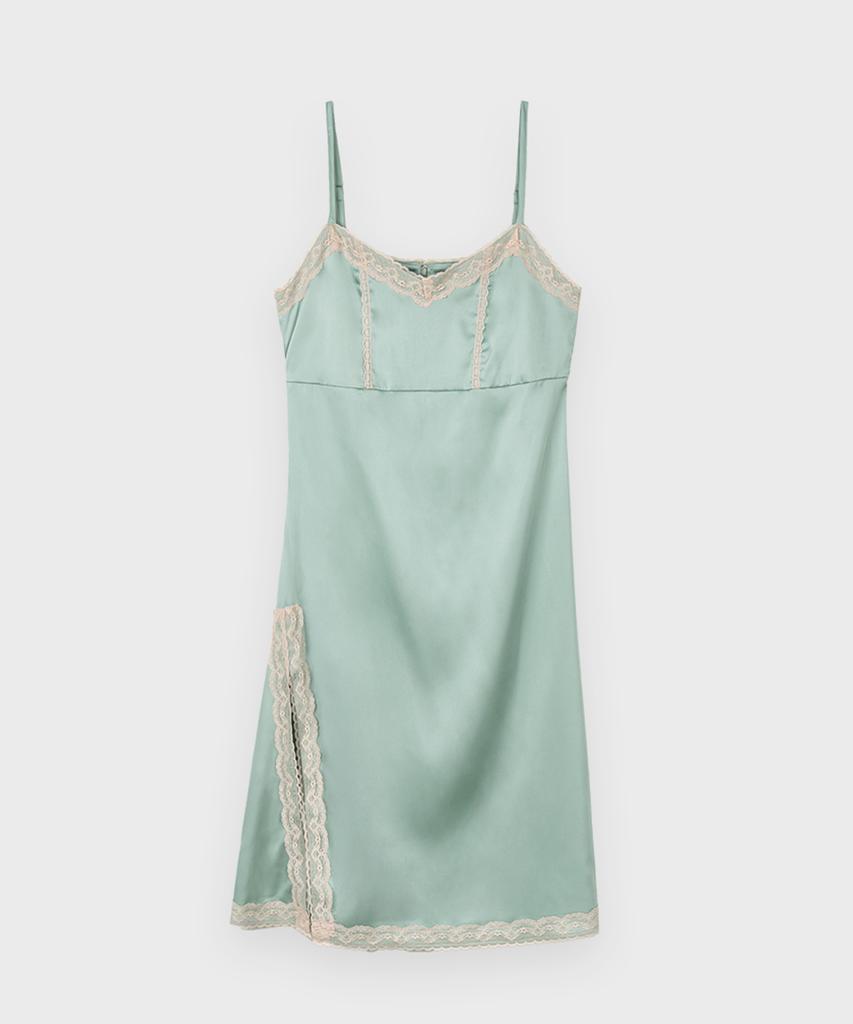 Sinun Satin Lace Ribbon Onepiece (Moss Green)