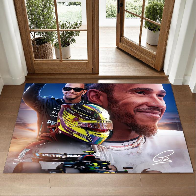 Lewis Hamilton Design Crystal Velvet Rug Soft Decorative Mat for Bedroom Entrance