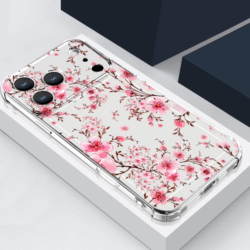

Рожевий візерунок квітучої персики Чохол Для iPhone 17 Pro Max Coque iPhone 16 15 14 13 Pro Max 11 Ударостійкий Прозорий М який Силіконовий Чохол iPhone 17 Pro прозорий