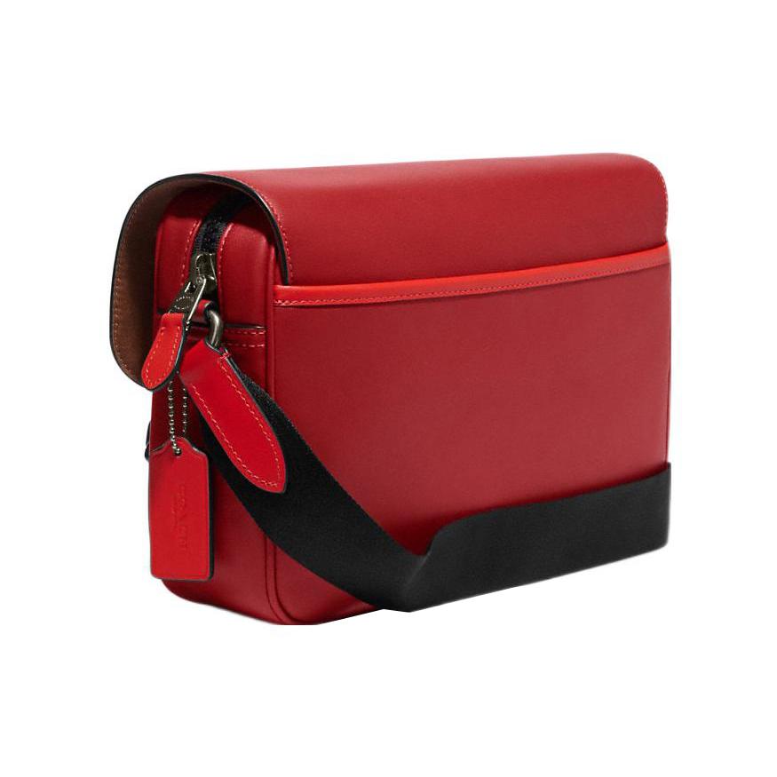 New COACH Track Cow Leather Shoulder Bag Crossbody Bag Large Size Men's Red & Khaki CE873-QBV1U