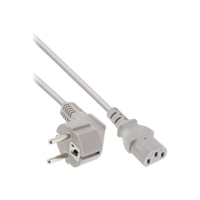 Câble D'alimentation - INLINE - CEE 7-7 (P) Incliné - IEC 60320 C13 - 50 Cm - Gris