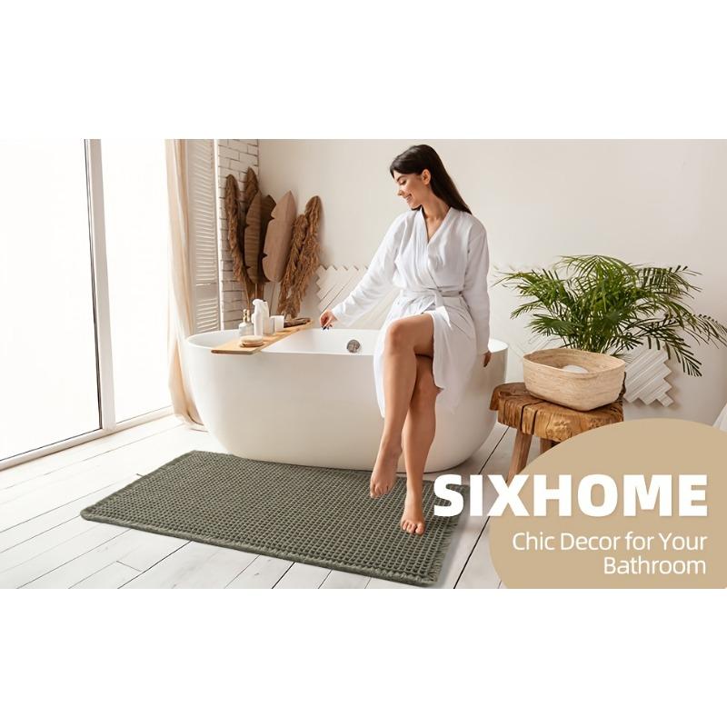 Ultra-Absorbent Waffle Bath Mat - Non-Slip, Machine Washable with Tassels, Rubber Backed Polyester Blend Rug for Bathroom Floor
