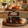 Decorative Wooden Coffee Signs Halloween Bar Sign, Fall Harvest Tabletop Decor Plaque with Pumpkin Farmhouse Kitchen Accents Ghost Cat, Retro