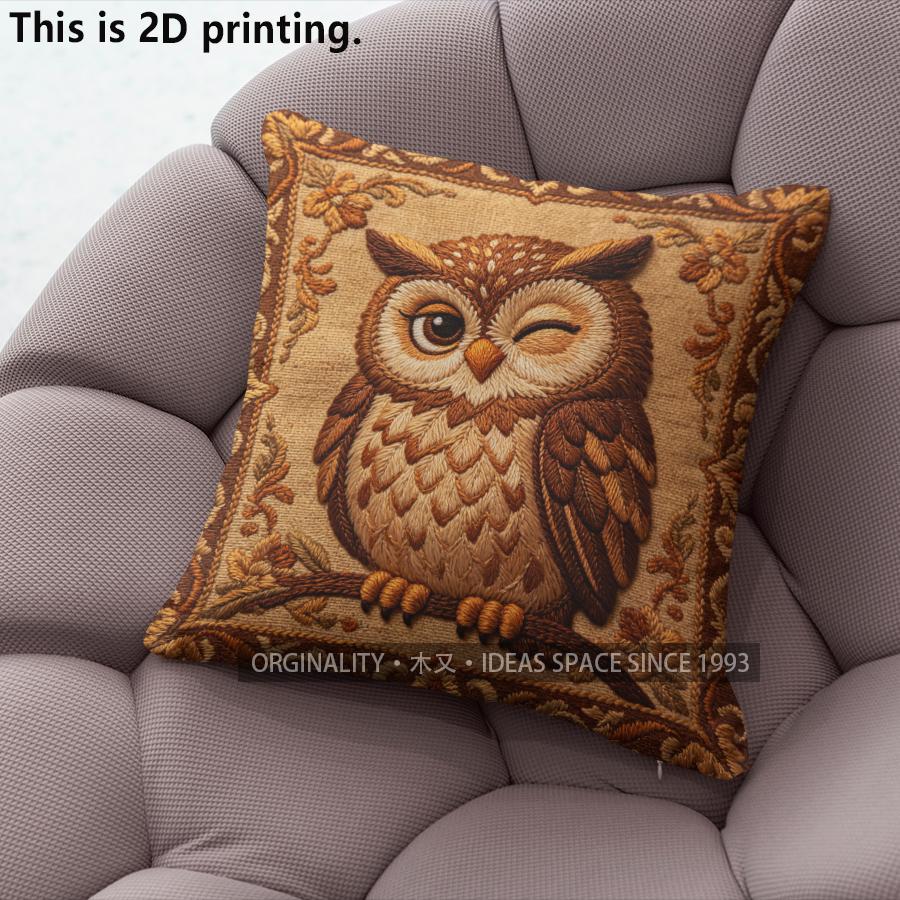 Vintage Embossed Owl Print Throw Pillow Covers Pattern Cushion Cover Suitable for Sofa Bedroom Car Pillow Cover