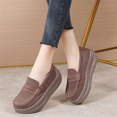 Mocassini da donna con plateau basso Scarpe da donna in pelle scamosciata di alta qualità con suola spessa Scarpe da donna slip-on con zeppa Scarpe casual da donna