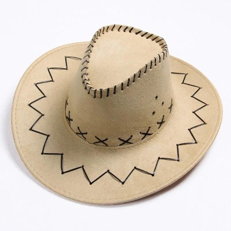 Western Cowboy Style Sun Hats Cowgirls Artificial Suede Wide Brim Leisure Woman Accessories Hats Head Decoration Handsome Hats