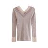Women's Winter Velvet & Lace V-Neck Top with Thermal Bottoming Shirt
