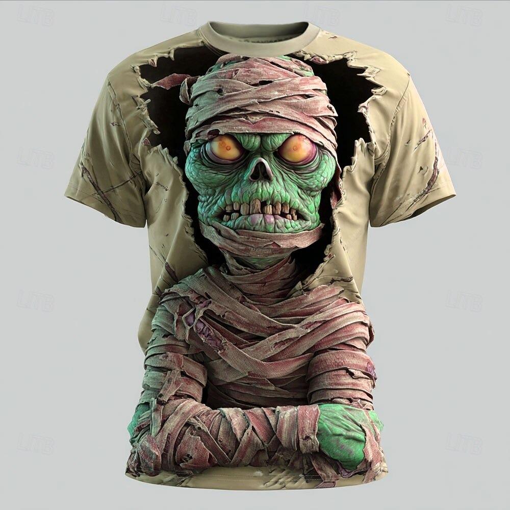 Summer Kids Optical Illusion Zombies Print Boy Short Sleeve T-shirt Top Crew Neck T-shirt Horror Party Street Holiday Girl Clothing