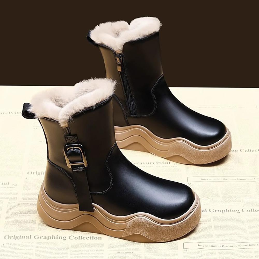 

PU Leather Winter Boots For Girls Thick Warm Teenager Girl s Plush Boots Faux Fur Cotton Shoes For Kids Waterproof Snow Boots 38 чорний