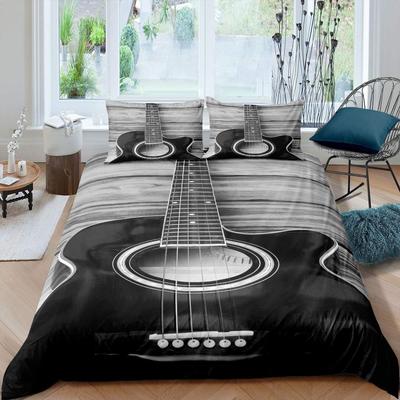 Set Copripiumino per Chitarra Biancheria da Letto a Tema Musicale per Adolescenti Microfibra Grigio Vintage Chitarra su Pavimento in Legno Copripiumino Matrimoniale King Size