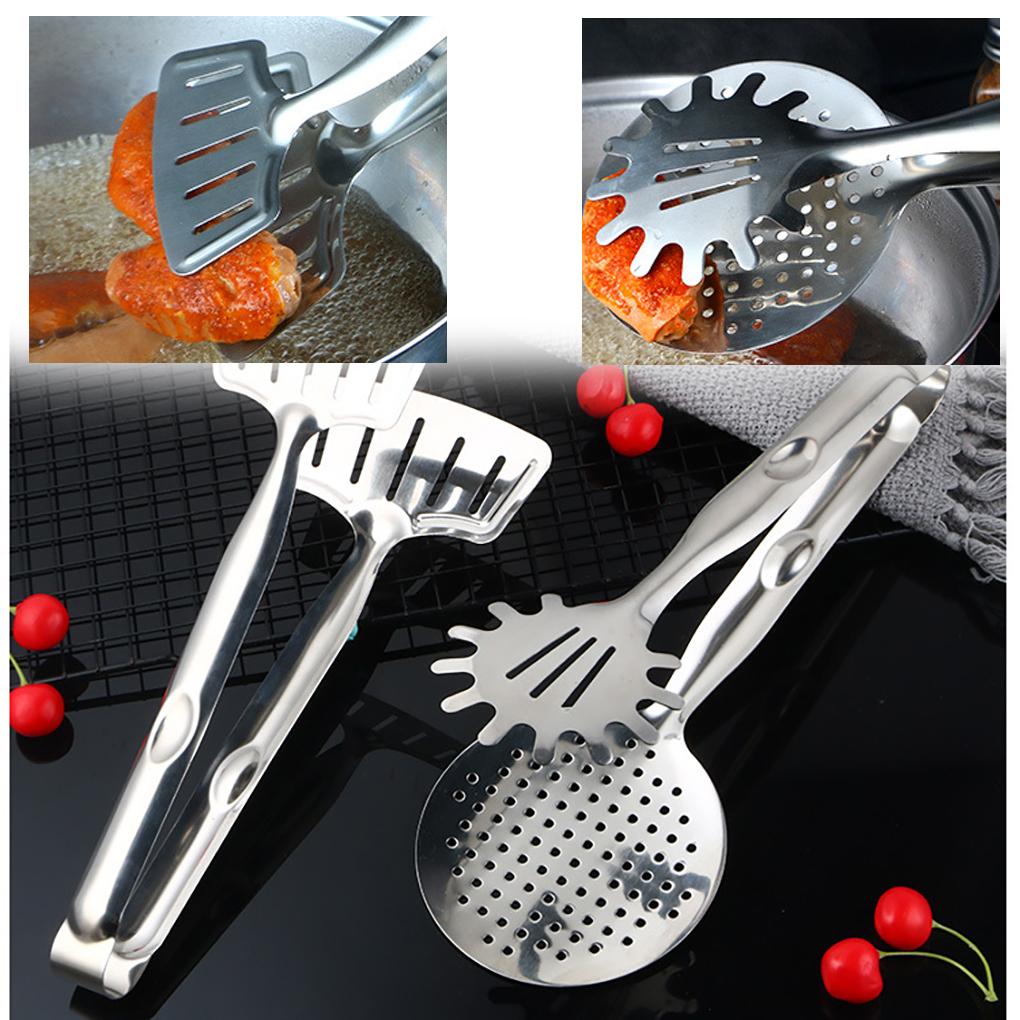 BBQ Thongs Stainless Steel Food Clip Steak Bread Clamp Kitchen Frying Oil Cooking Filter, 2010