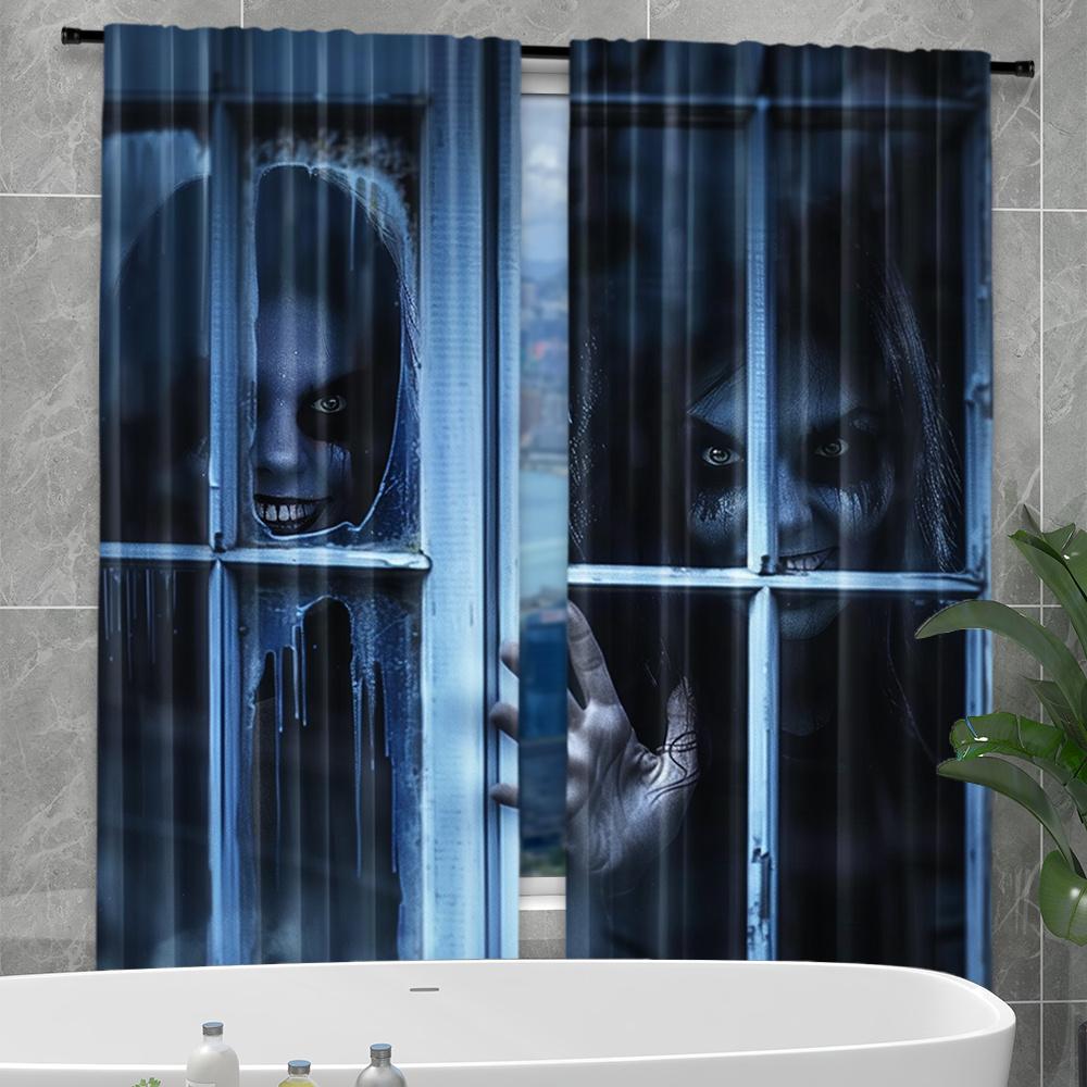 2 Pieces Sary Blood Curtains Decorative Window Drapes with Rod Pocket for Bedroom Living Room Home Decoration Haunted House