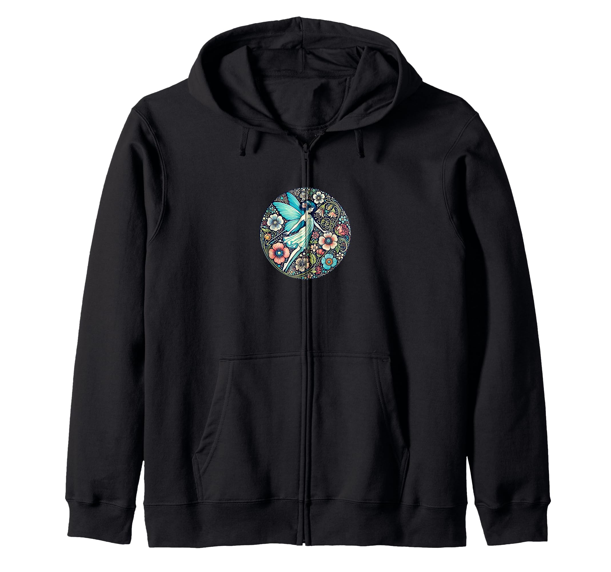 Blue fairy illustration, blue flower fairy zip hoodie