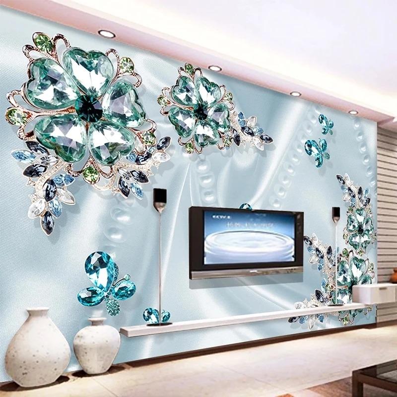 3d Wallpaper Stereo Green Crystal Flowers Luxury Wall Mural Living Room Tv Sofa Bedroom Wall Paper