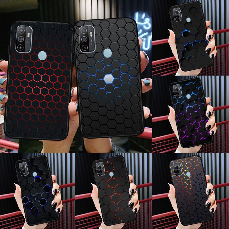 3D Hexagonal Lights Case For Oppo A52 A72 A76 A96 A54 A74 A94 A54S A57S A58 A78 A98 A57 A77 A15 A16 A17 Cover