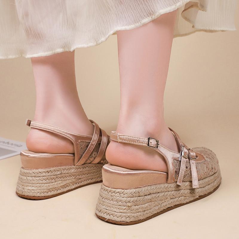 Fashion 2025 Shoes Female Closed Toe Women's Sandals Fashion Sequins Casual Summer New Belt Buckle Shallow Best Seller Wedge Sandals