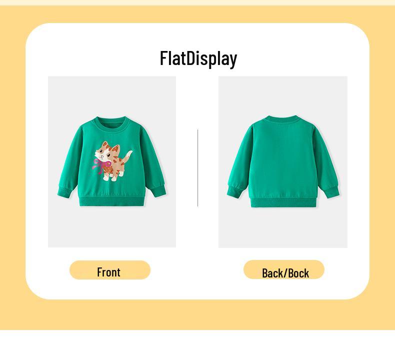 KuaJing Kids' 26th Autumn/Winter Cat Bow Print Round Neck Long Sleeve Sweatshirt