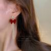 Burgundy Velvet Bow French Earrings Women's New Niche High-end Sweet Velvet Diamond Stud Earrings