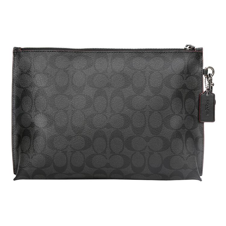 Coach Pouch Coated Canvas With Smooth Leather Wrist Bag Clutch Large Men's Charcoal Black Monogram 39763-N3A