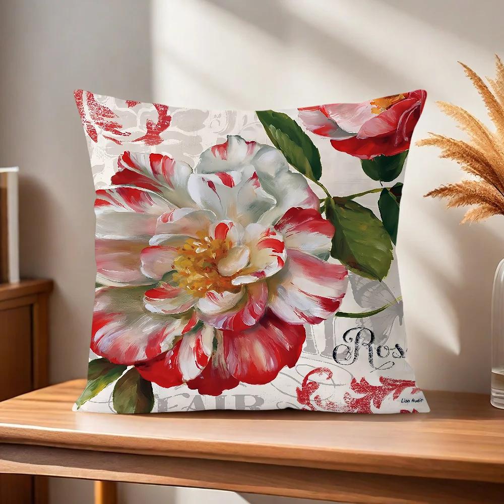 Flower Soft Pillow Case Exquisite For Sofa Living Room Retro Home Office Decor Protective Covers Style Without Art Pillow-Insert