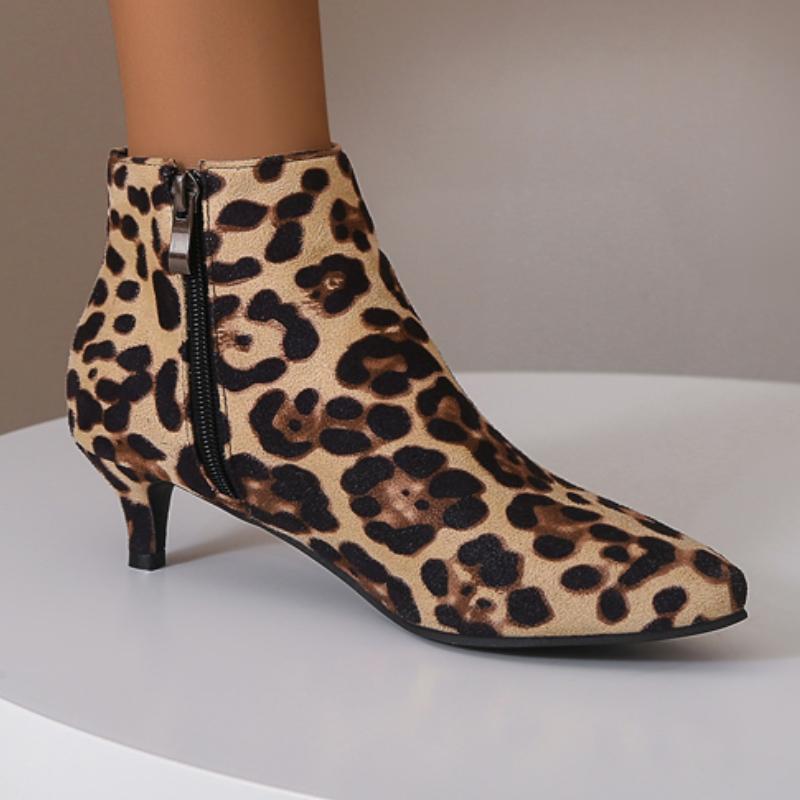 Leopard Low Heels Ankle Boots For Women 2025 Spring Autumn Point Toe Pumps Party Jazz Dance Footwear Shoes Ladies Large Size