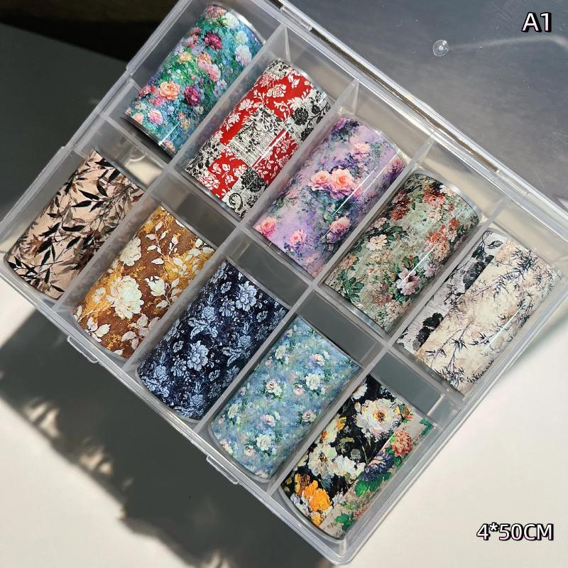 

10 Rolls Oil Painting Flower Rose Nail Foils For Transfer Paper Sliders Nail Art Stickers Nails Wraps Manicure Decals Decoration
