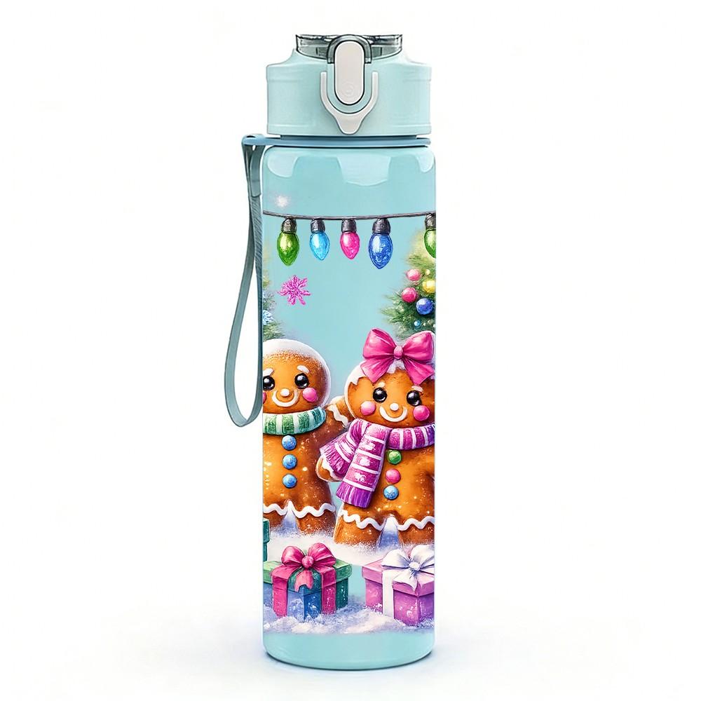 1PC Christmas Gnome Colorful Party Print 750ml Color Plastic Sports Water Bottle Leakproof Flip Straw Lid Suitable for Sports Office Home Use