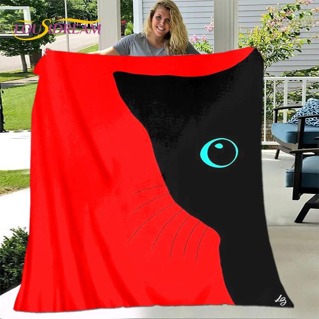 3D Cartoon Cute Gothic Cat Blanket,Flannel Blanket Throw Blanket,Warm Children's Blanket for Home Living Room Bedroom Beds Sofa