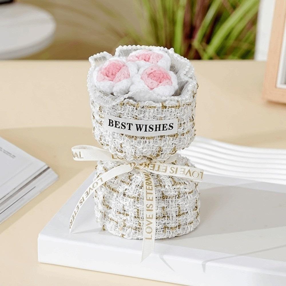 Creative Graduation Gift Crochet Flowers Bouquet Handmade Home Decor Rose Flowers Bouquet Mini Puff Flower Bouquet Mothers' Day