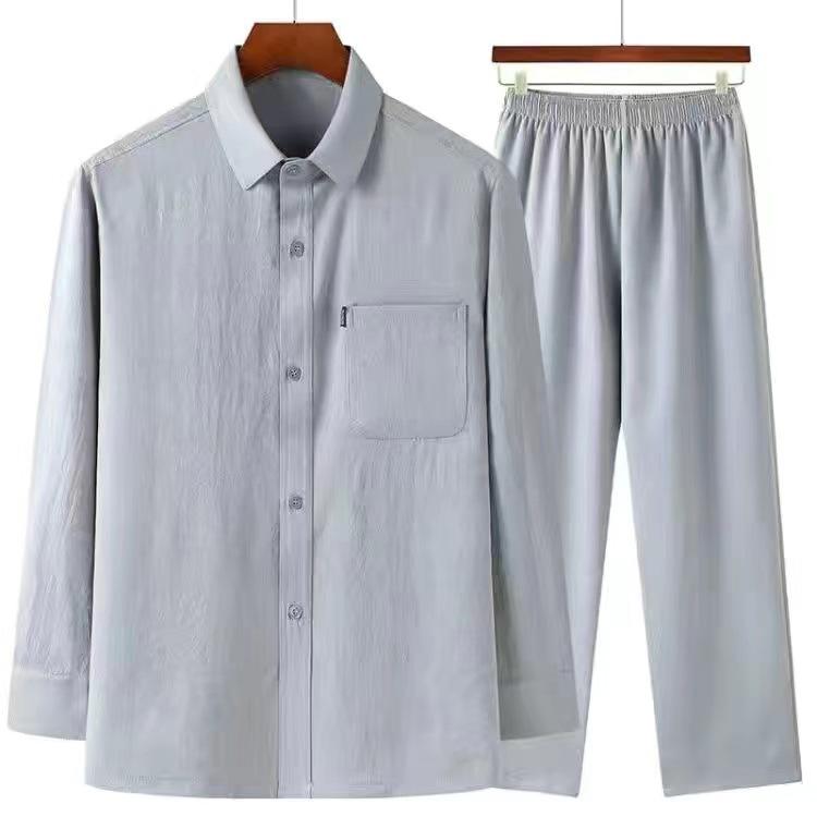Short-Sleeve Cotton & Linen Lapel Shirts for Middle-Aged Men