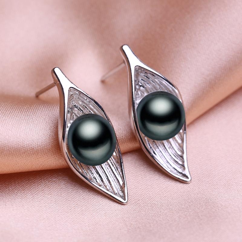 

Серьги SENIKO 8-9 мм из натурального пресноводного жемчуга серебряного цвета, модные серьги в виде листьев для женщин, подарок для девочек чёрный