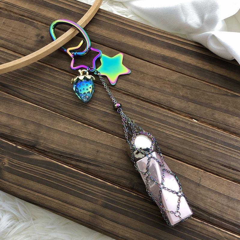 

Custom New Colorful Stainless Steel Keychain Portable Folding Ladies Key Chain Ring Portable Lipstick Mesh Pocket Keyring Gift Custom name one-sid