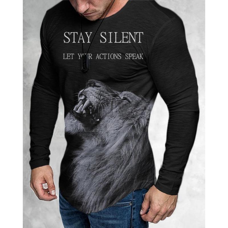 Frühling Herbst Mode Trendiges Herren Langarm Totenkopf Tier Bedrucktes T-Shirt Herren T-Shirts