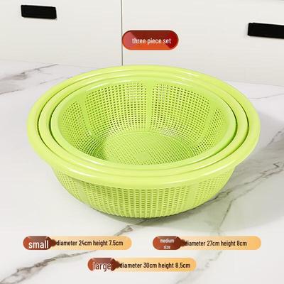 Bingyue Round Plastic Vegetable Washer & Drain Basket, Green, 3-Pack