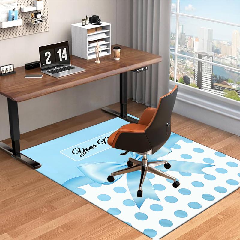 1PC Custom Name Blue Bow Polka Dots Theme Floor Mat Ideal for Living Room, Game Rooms, Office, Bedroom,Floor Mat Playful Design