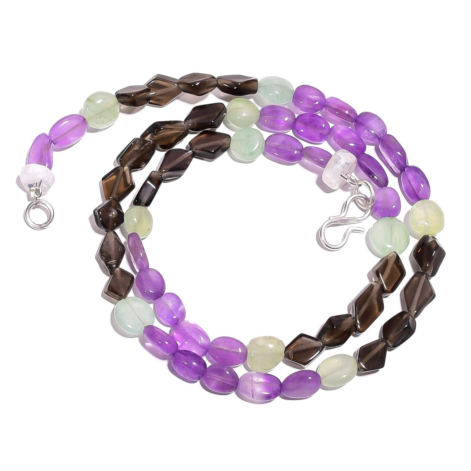 

Natural Amethyst Smoky Quartz Aventurine Gemstone Beads Necklace 17 UB-4052 UB-4052
