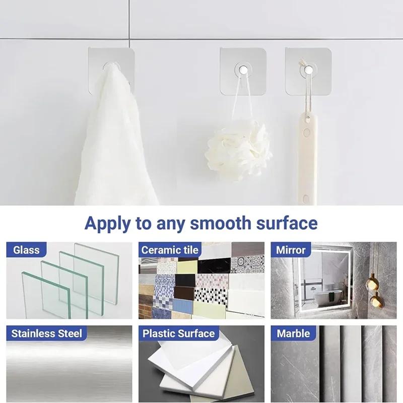 40/1pcs Strong Adhesive Nails Wall Hooks Transparent Seamless Waterproof Kitchen Bathroom Screw Hook Sticker Nail Holder Hanger
