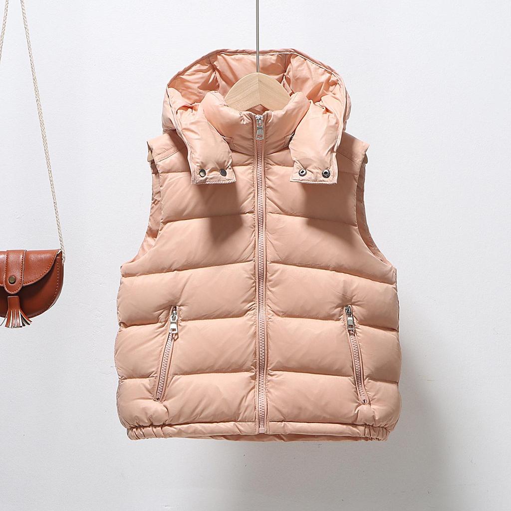 2025 Autumn/Winter Kids' Solid Color Hooded Thick Duck Down Vest