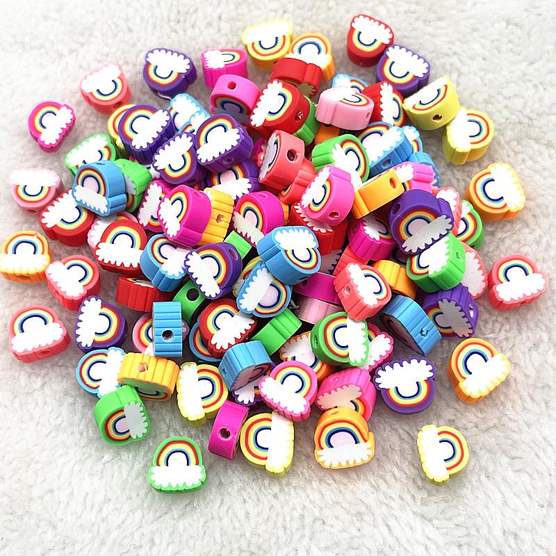 30pcs 10mm Heart Shape Fruit Beads Polymer Clay Beads Spacer Loose Beads for Jewelry Making DIY Bracelet Earring