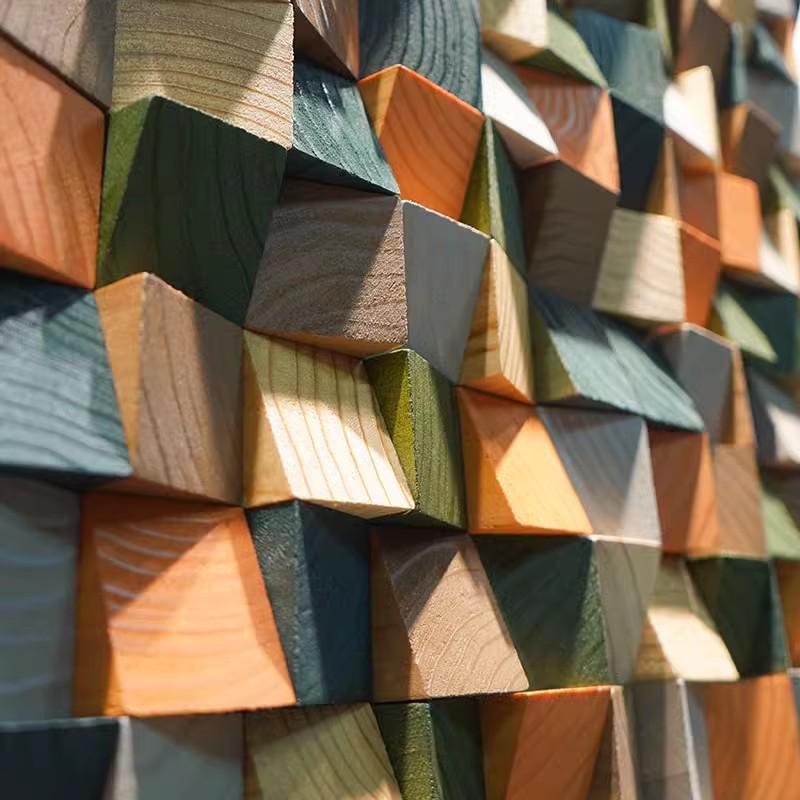 3D Solid Wood Mosaic Geometric Abstract Wall Art for TV Background or Entrance Hall