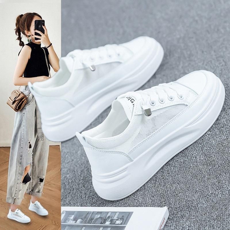 Casual sports thin mesh shoes 2025 summer new versatile mesh breathable white shoes women's shoes thick sole
