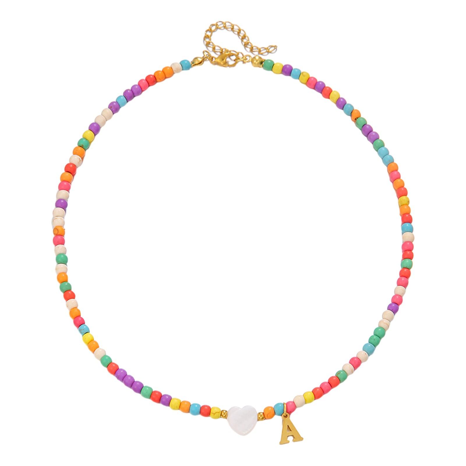 Initial Heart Necklace Letter Necklace Beaded Necklace Valentine s Day Gift One Size