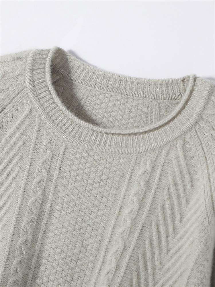 Women's Cashmere Raglan Cable Knit Sweater - 7-Gauge Double-Strand, Round Neck, Rolled Edge, Extra-Thick, Long-Sleeve Pullover.