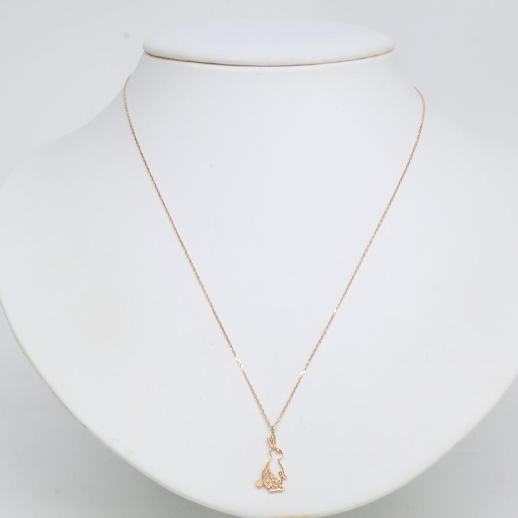 MOTHERHOUSE Ruby Rabbit Pendant Top, Standing Rabbit Pendant Top, K10 Chain Necklace, Total of 3 Pieces Necklace Yellow GoldUsed