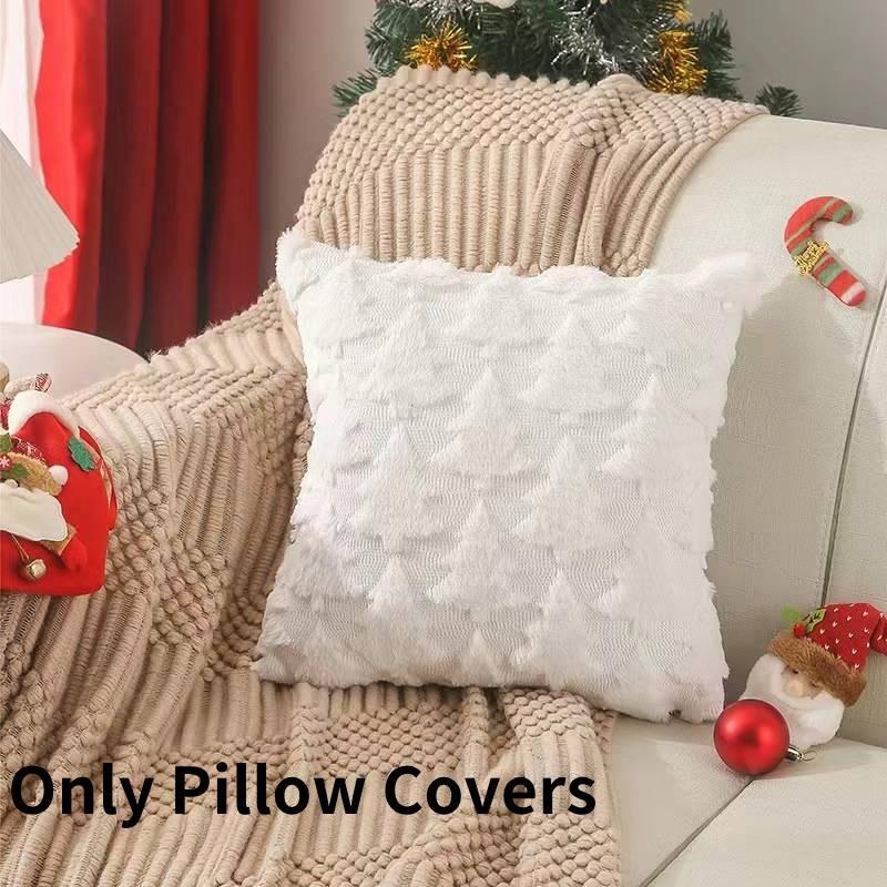 Christmas Tree Snowflake Pillow Cover Plush Throw Pillowcase Winter Home Decor